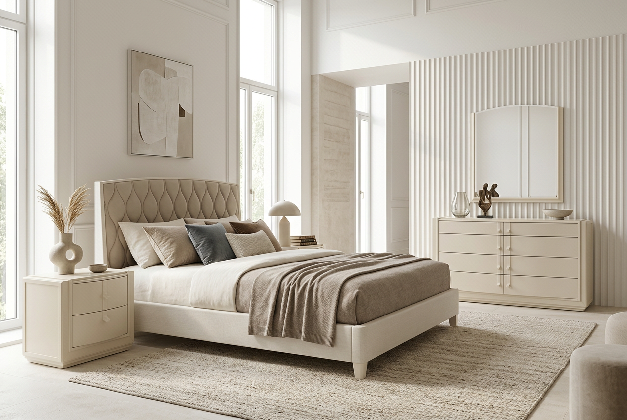 Кровать FLOR, экокожа SARTORIALE EP0102, цвет 206 GESSO Fasolin